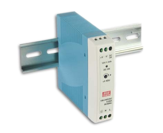 Picture of MDR-20-15 Vdc Single Output Industrial DIN Rail Power Supply by Mean Well