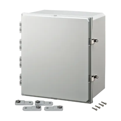 Picture of H181610HLL Polycarbonate enclosure 18x18x10 (in) with hinged cover, latches, feet, UL/cUL listed, IP66 by Integra Enclosures, Ltd.