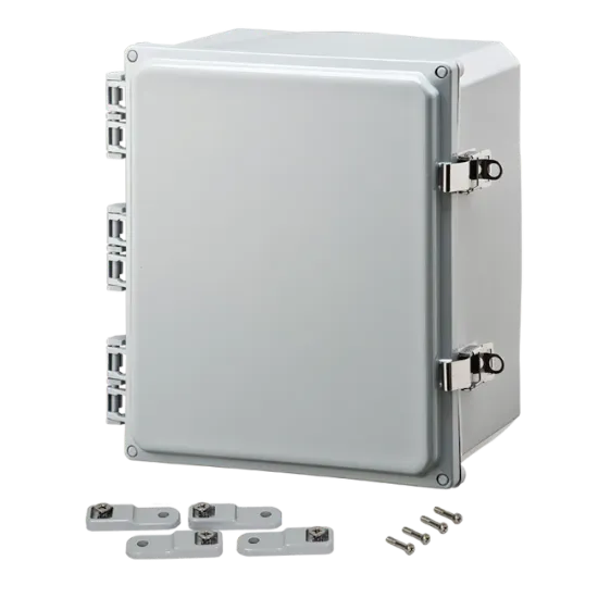 Picture of H12106HLL Polycarbonate enclosure 12x10x6 (in) with hinged cover, latches, feet, UL/cUL listed, IP66 by Integra Enclosures, Ltd.