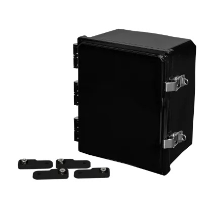 Picture of H12106HLL-BLK  Black Polycarbonate enclosure 12x10x6 (in) with hinged cover, latches, feet, UL/cUL listed, IP66 by Integra Enclosures, Ltd.