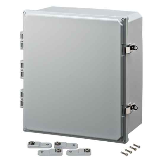 Picture of H161407HLL Polycarbonate enclosure 16x14x7 (in) with hinged cover, latches, feet, UL/cUL listed, IP66 by Integra Enclosures, Ltd.